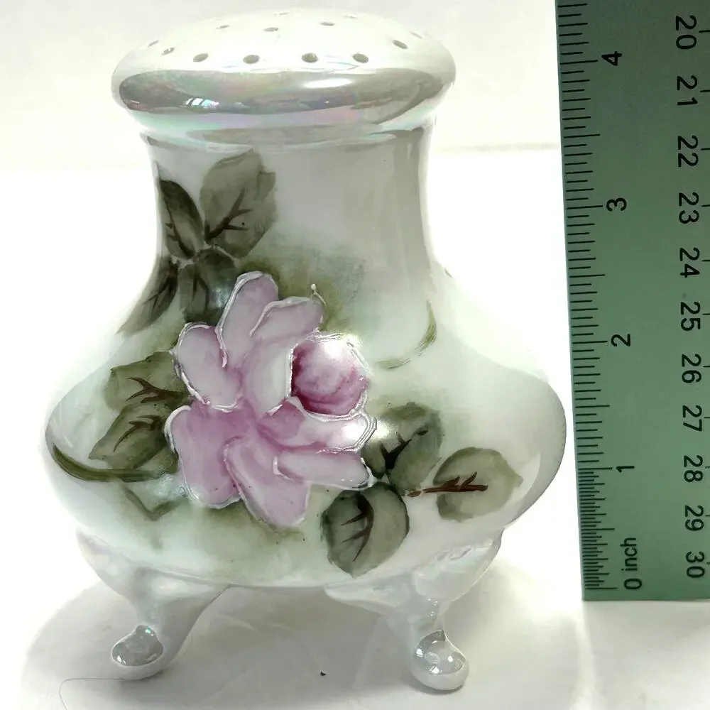 Vintage Handpainted Signed Ceramic/Porcelain Rose Hatpin‎ Holder/Powder Shaker